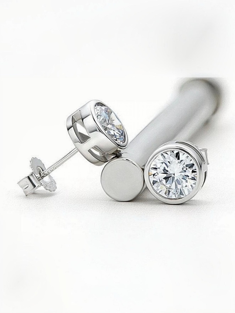 2 CT Moissanite Bezel Studs Earrings Real 925 Silver